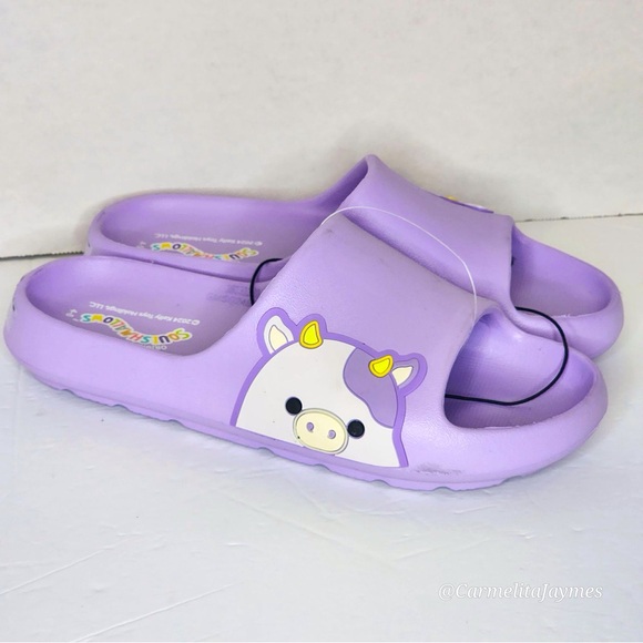 SQUISHMALLOW BUBBA COW 🐄 Purple Kids Slides Sandals Big kids 4-5 NWT - Picture 1 of 7